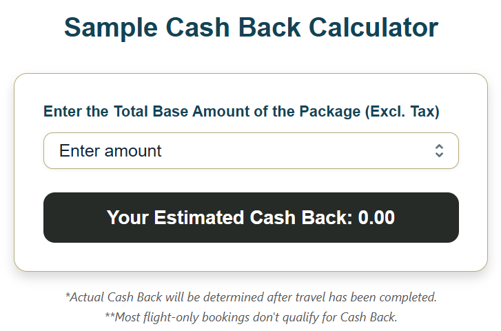 sample cash back calculator